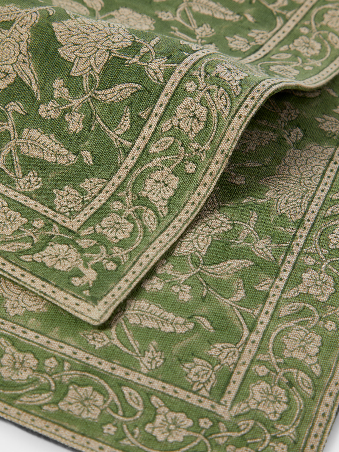 Chamois - | Set of 2 | Indian Rose Block-Printed Linen Placemats - Green - ABASK
