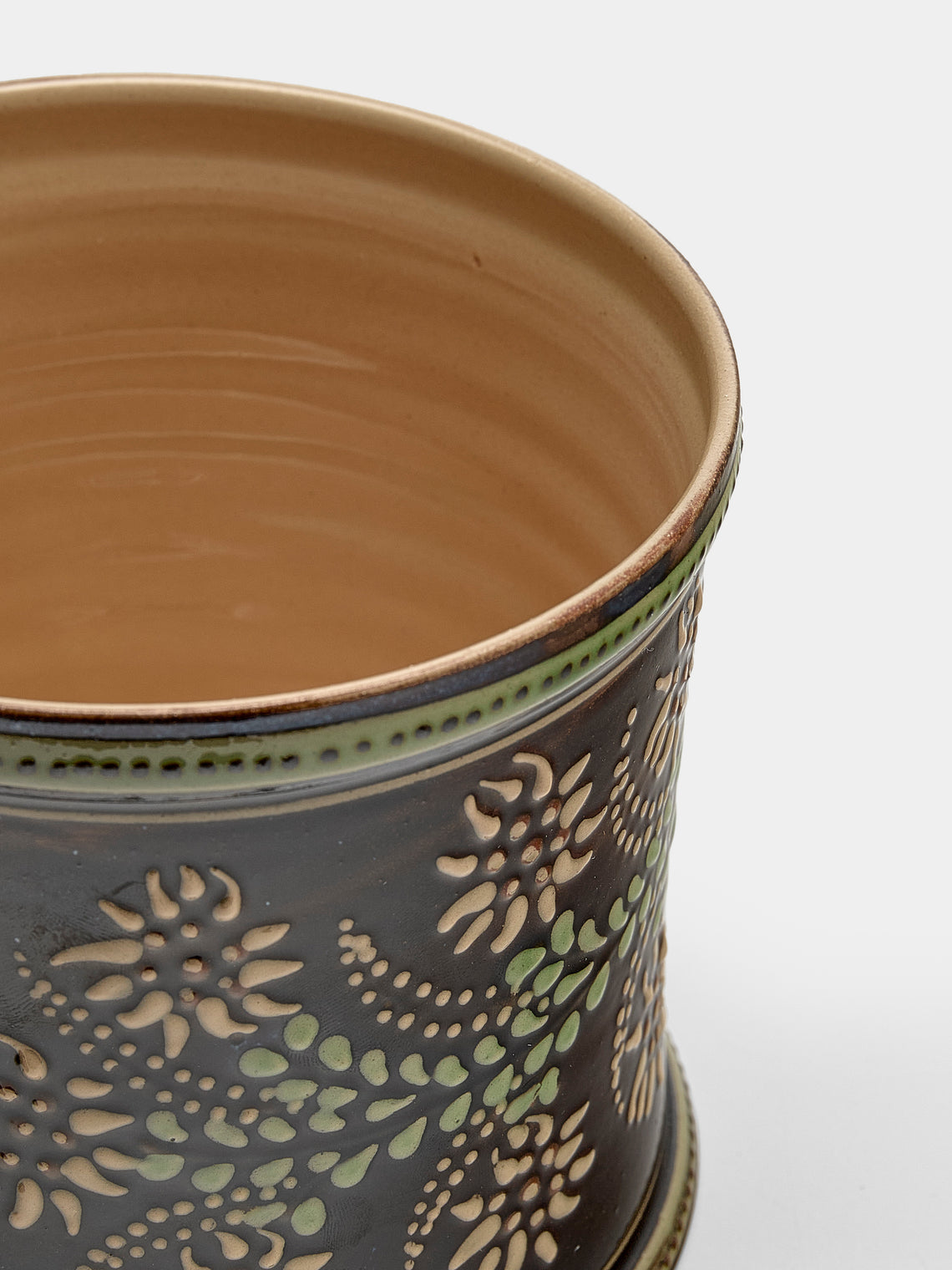 Poterie d’Évires - Flowers Hand-Painted Ceramic Medium Lidded Pot - Dark brown - ABASK