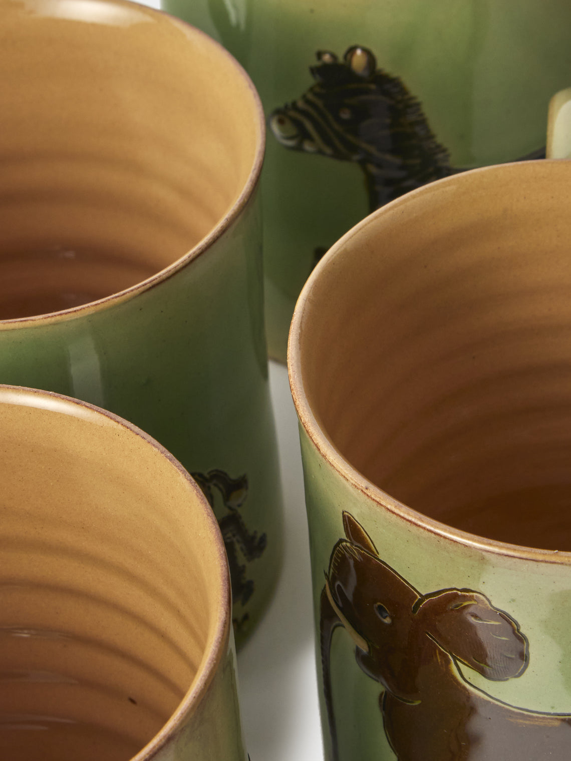 Poterie d’Évires - Animals Hand-Painted Ceramic Mugs (Set of 4) - Green - ABASK