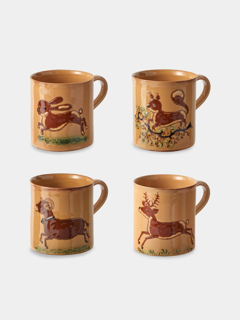 Poterie d’Évires - Animals Hand-Painted Ceramic Mugs (Set of 4) - Cream - ABASK - 
