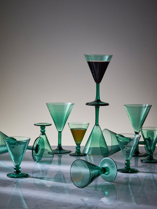 Antique and Vintage - 1930s Venetian Wine and Liqueur Glasses (Set of 12) - Green - ABASK