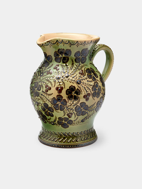Poterie d’Évires - Flowers Hand-Painted Ceramic Large Round Jug - Green - ABASK - 