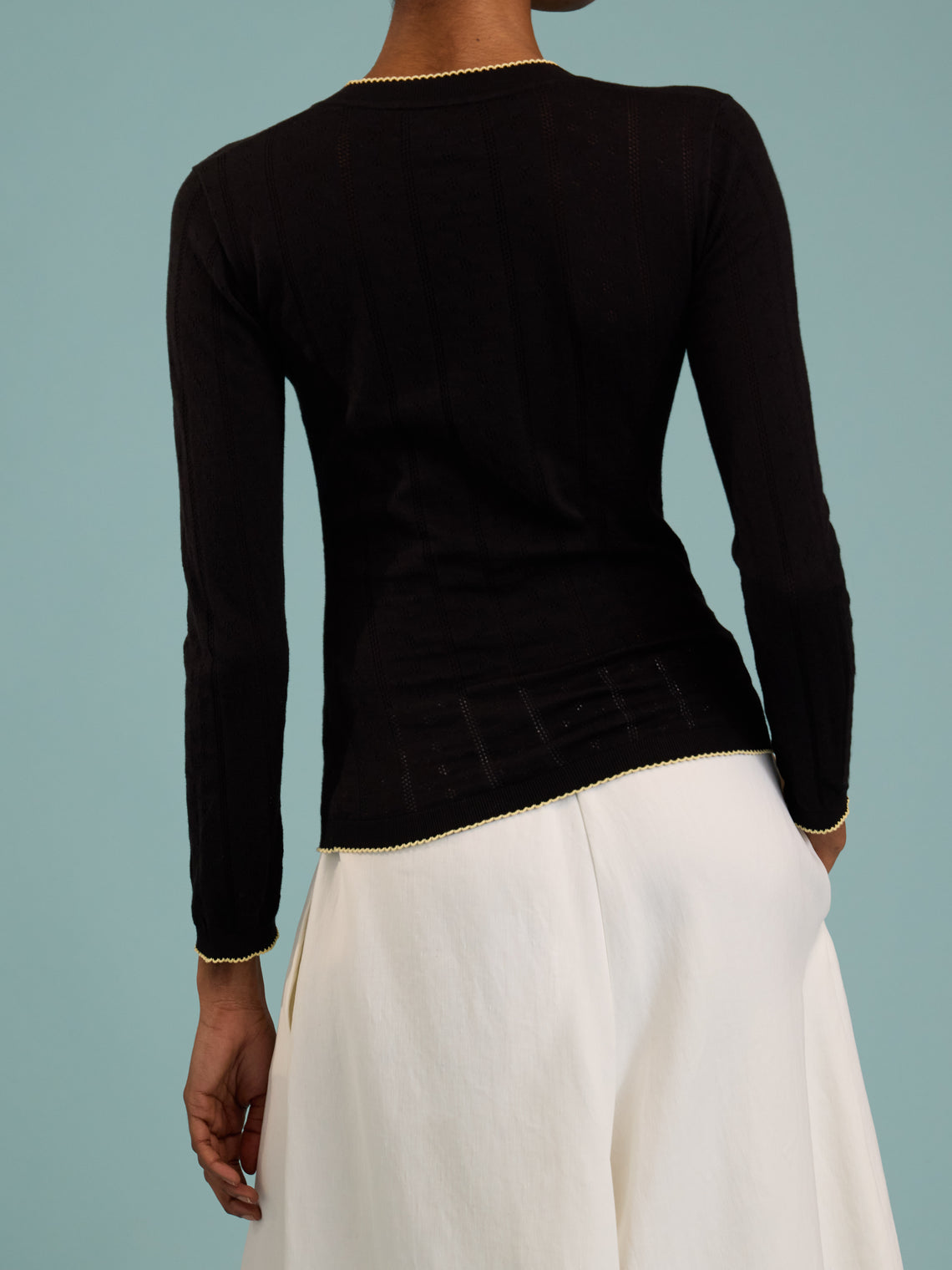 B.B. Wallace - Piper Cotton Pointelle Henley Long-Sleeved T-Shirt | Size: S - Black - ABASK