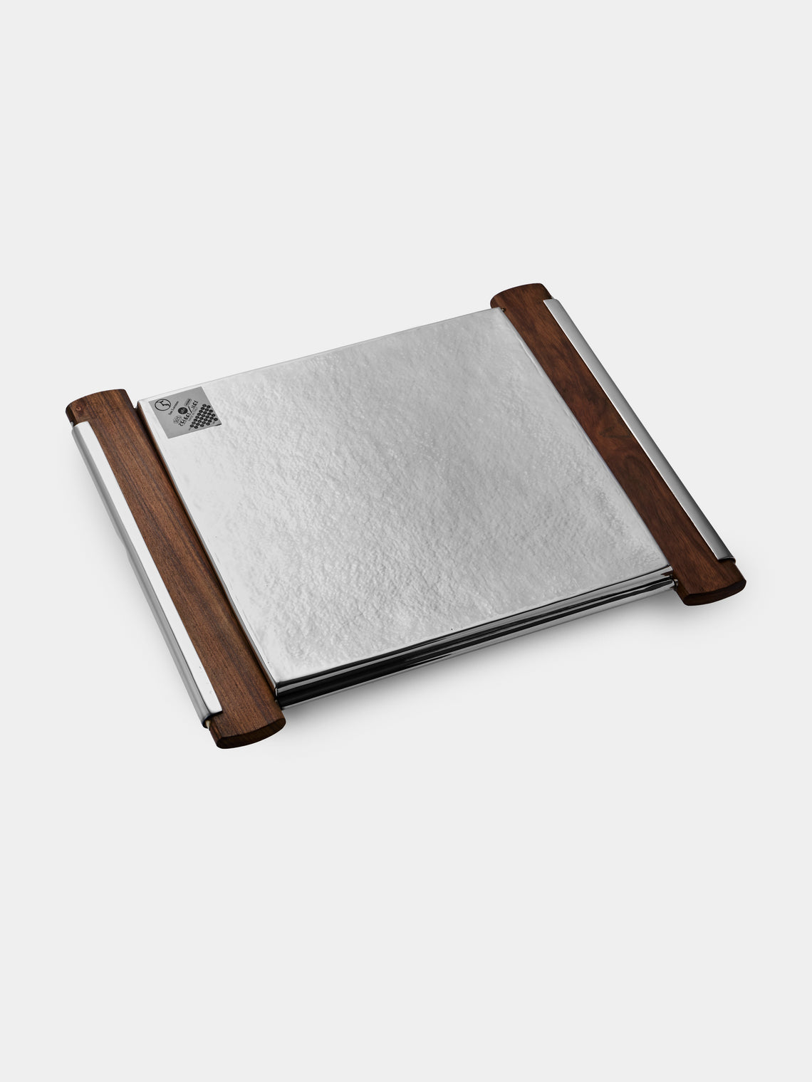 San Lorenzo - 1988 Afra and Tobia Scarpa Engraved Sterling Silver and Wood Tray (12in/31cm) - Silver - ABASK