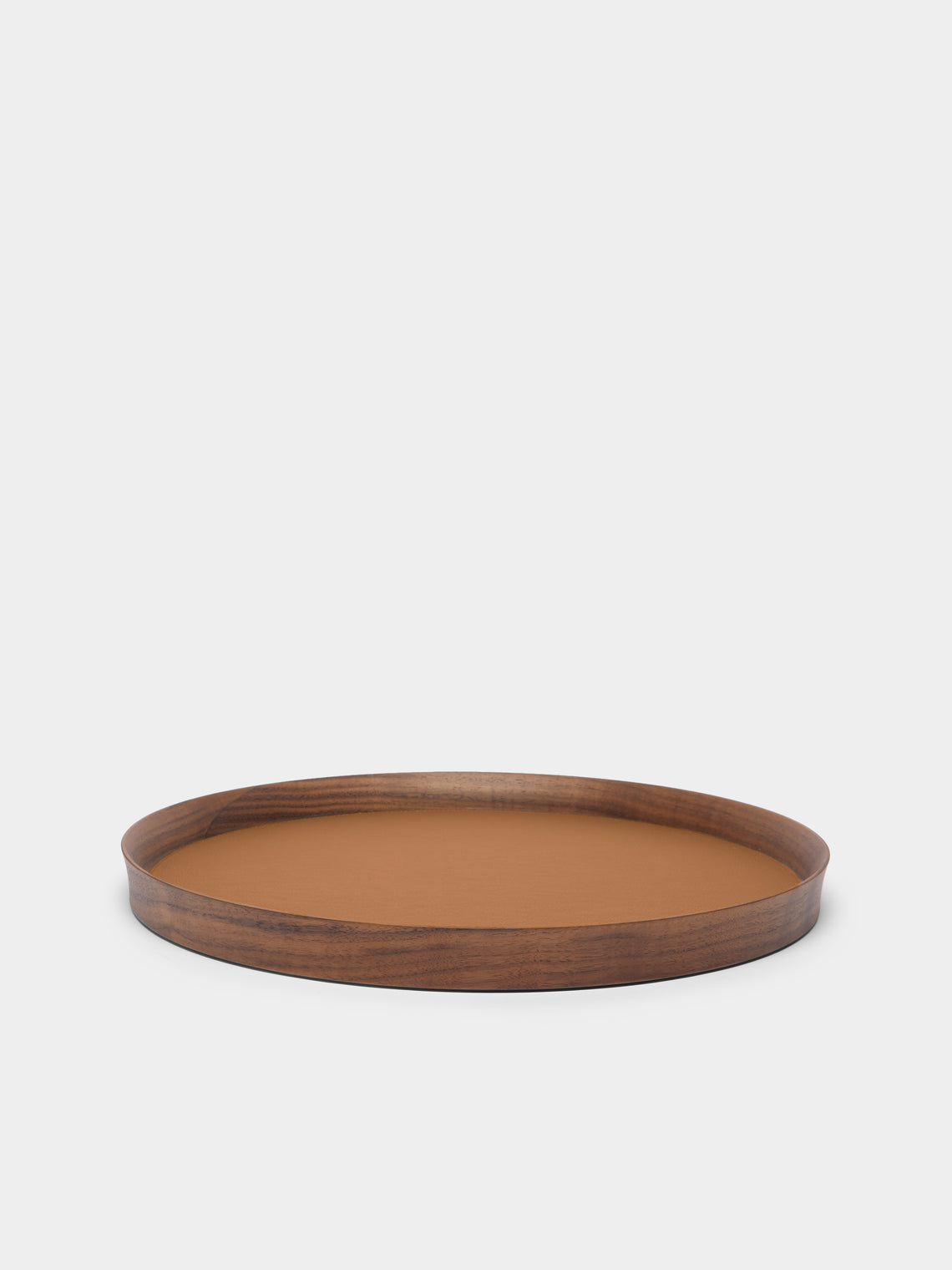 Giobagnara x Poltrona Frau - Walnut and Leather Round Tray (16.5in/42cm) - Tan - ABASK