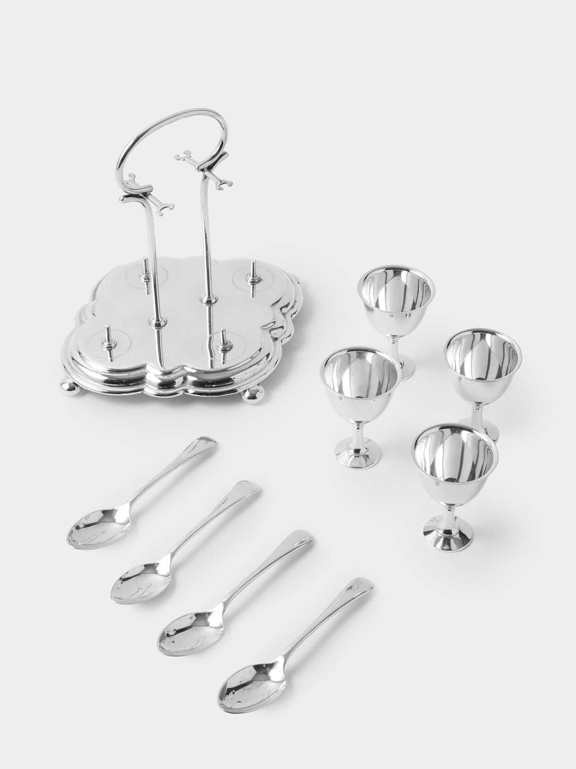 Antique and Vintage - Mid-Century Silver-Plated Egg Serving Set - Silver - ABASK
