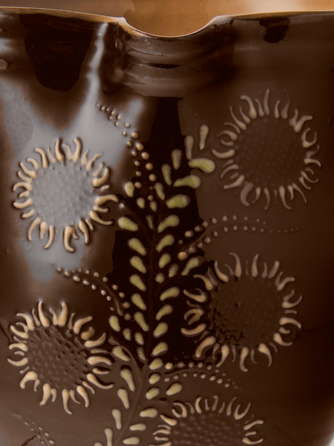 Poterie d’Évires - Flowers Hand-Painted Ceramic Medium Jug - Dark Brown - ABASK
