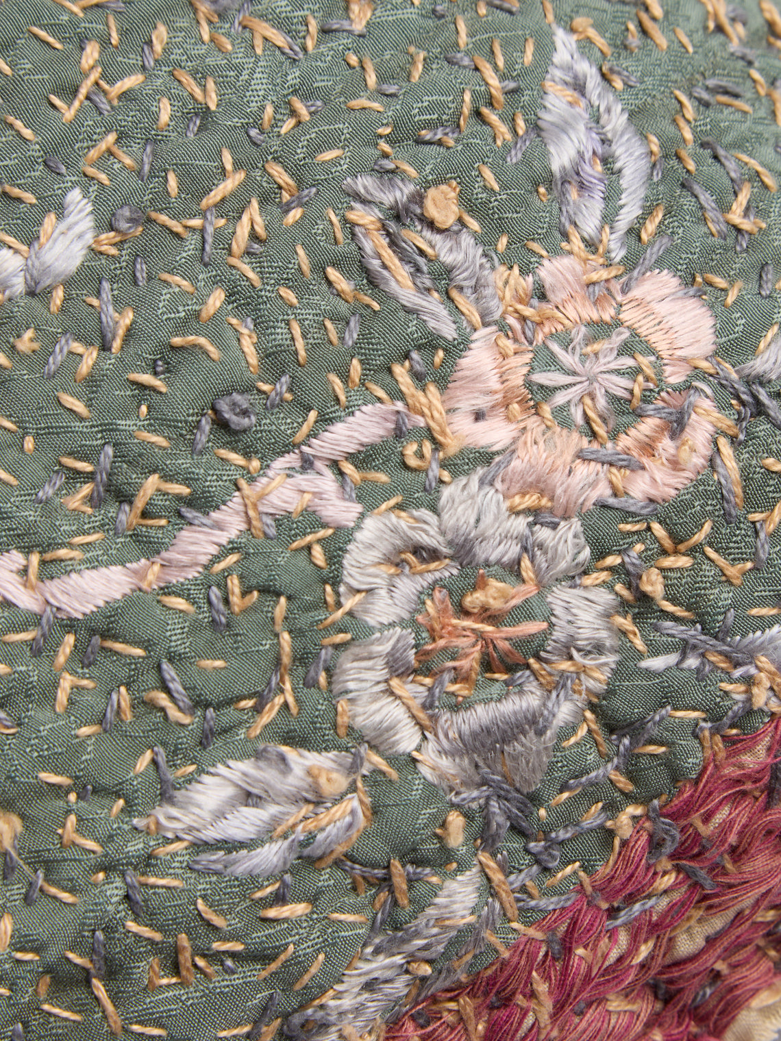 By Walid - 19th-Century Qing Dynasty Embroidered Silk and Marcella Cotton Cushion (13.5in/35cm) - Multiple - ABASK