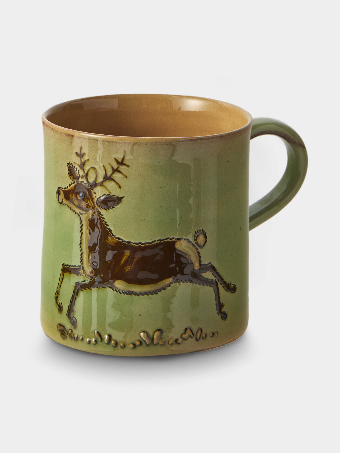 Poterie d’Évires - Animals Hand-Painted Ceramic Mugs (Set of 4) - Green - ABASK