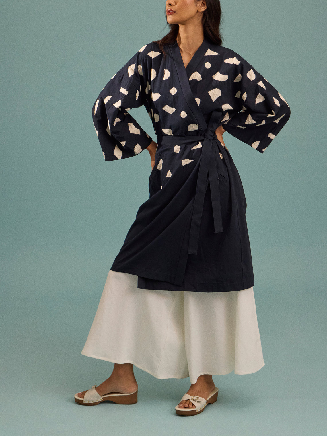 Takeda Kahei Shoten - La Lune Shibori Cotton Kimono | One Size - Navy - ABASK