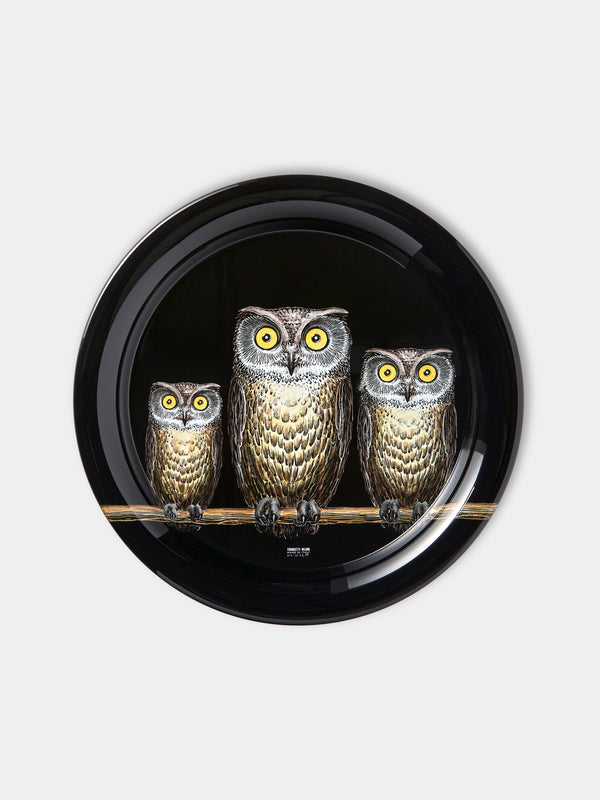 Fornasetti - Civette Wood Round Tray - Black - ABASK - 