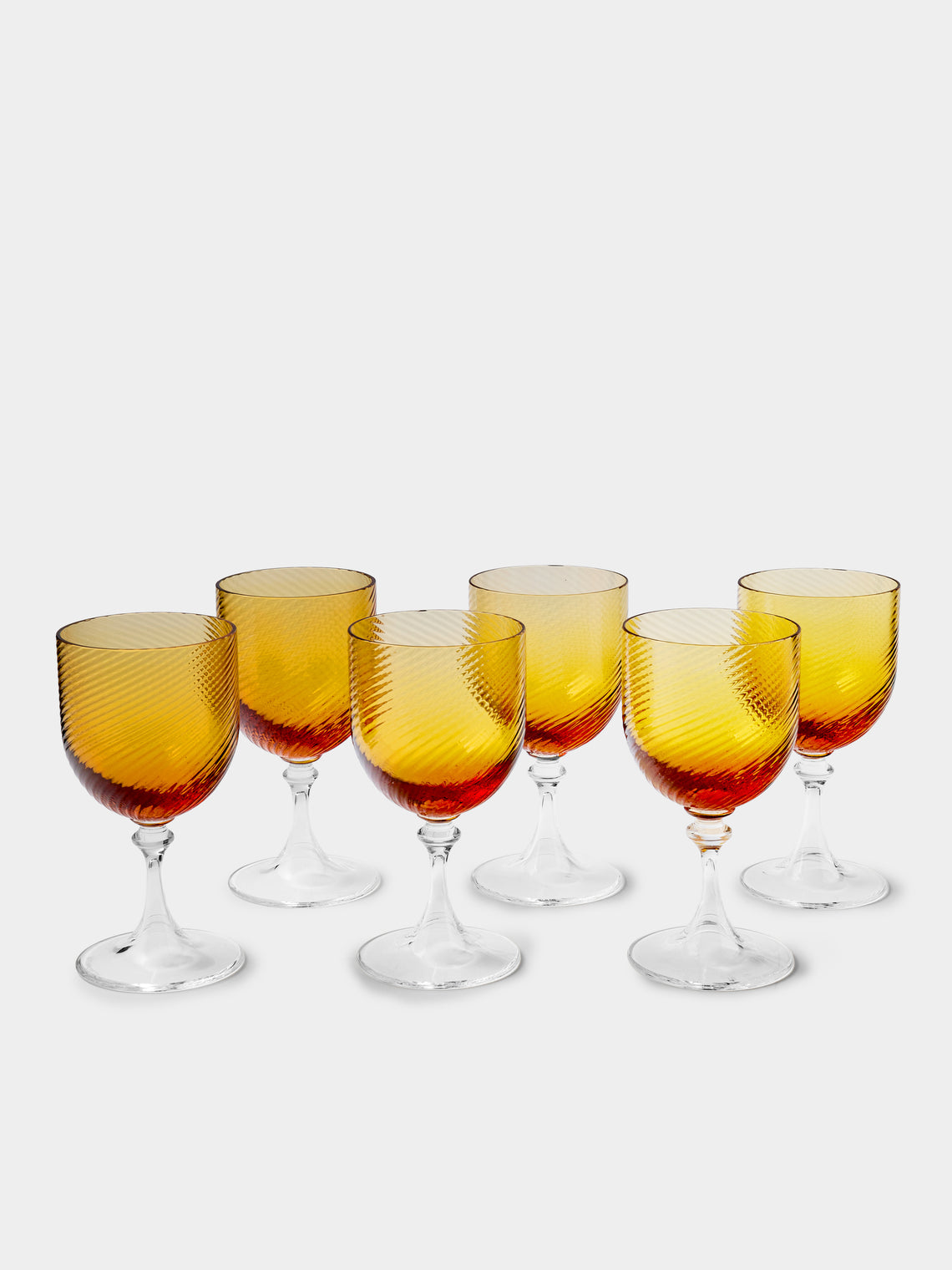NasonMoretti - | Set of 6 | Twisted Ambra Hand-Blown Murano White Wine Glasses - Yellow - ABASK