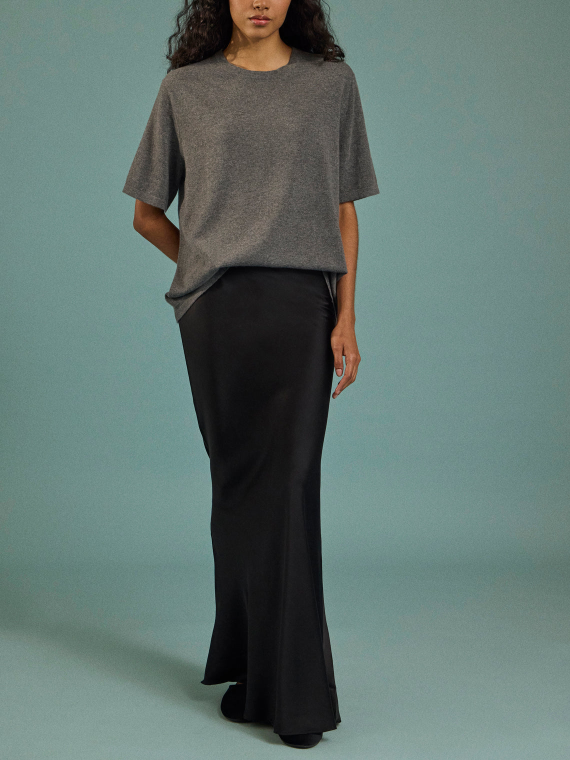 Arch4 - Golden Baby Goat Cashmere Oversized T-Shirt | Size: S - Gray - ABASK