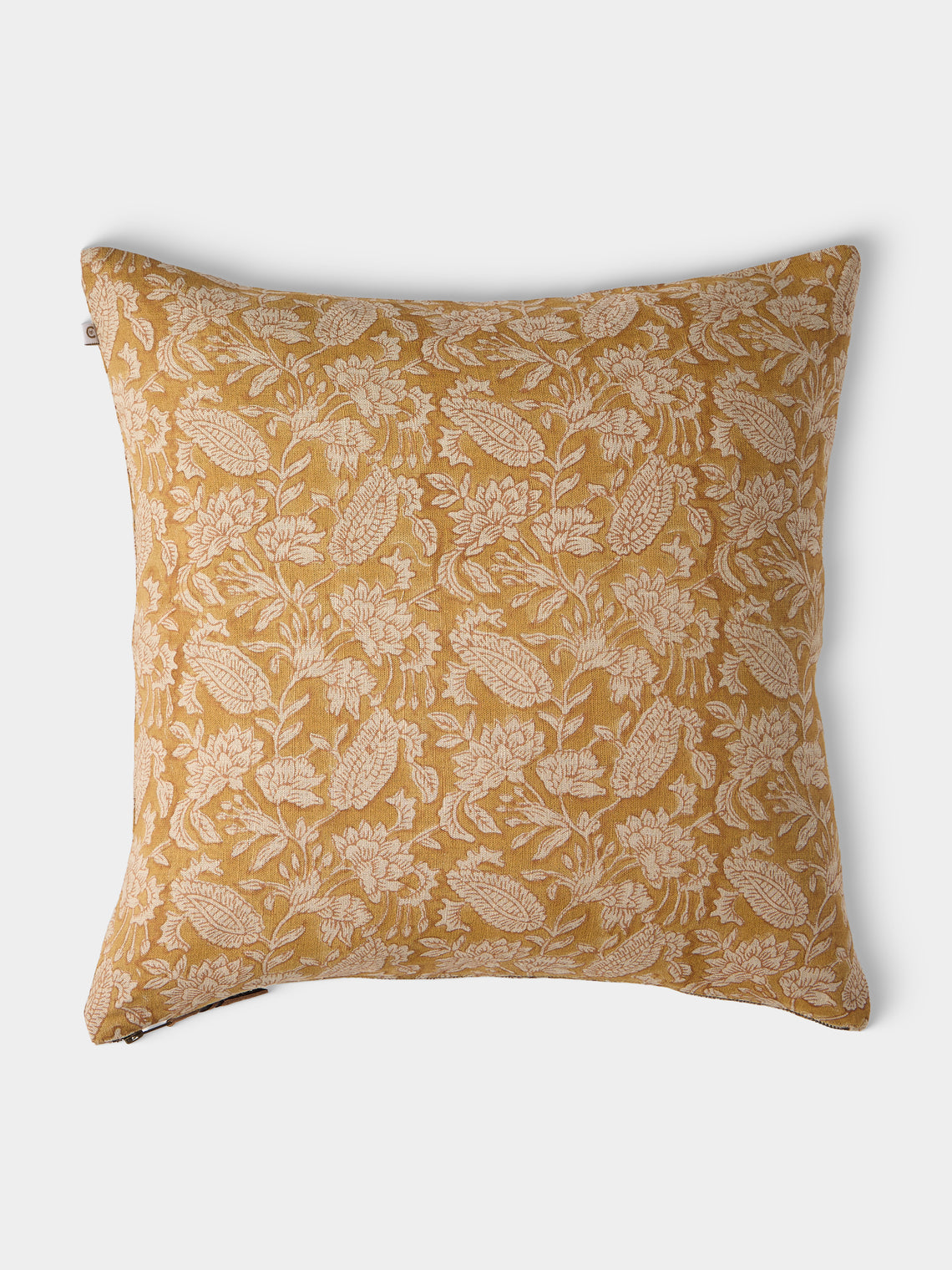 Chamois - Block-Printed Linen Cushions – 19.5in/50cm (Set of 2) - Yellow - ABASK