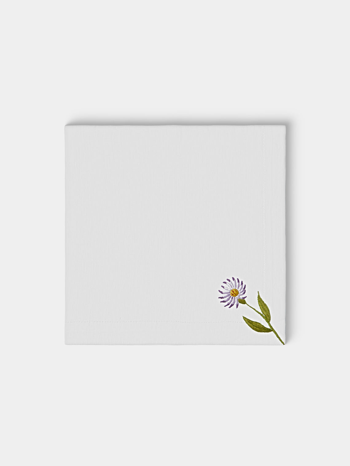 Taf Firenze - | Set of 6 | Summer Floral Hand-Embroidered Linen Napkins - White - ABASK