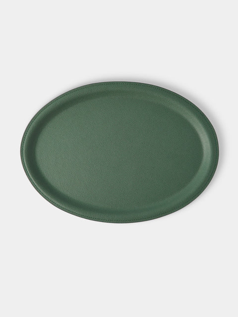 Giobagnara - Miramar Leather Oval Tray (13in/33cm) - Green - ABASK - 