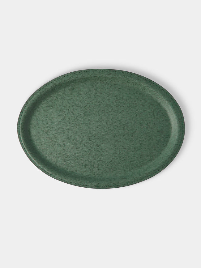 Giobagnara - Miramar Leather Oval Tray (13in/33cm) - Green - ABASK - 