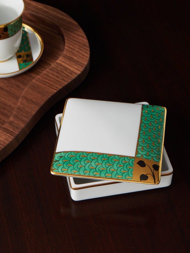 Augarten - Secession Hand-Painted Porcelain Square Box - Green - ABASK