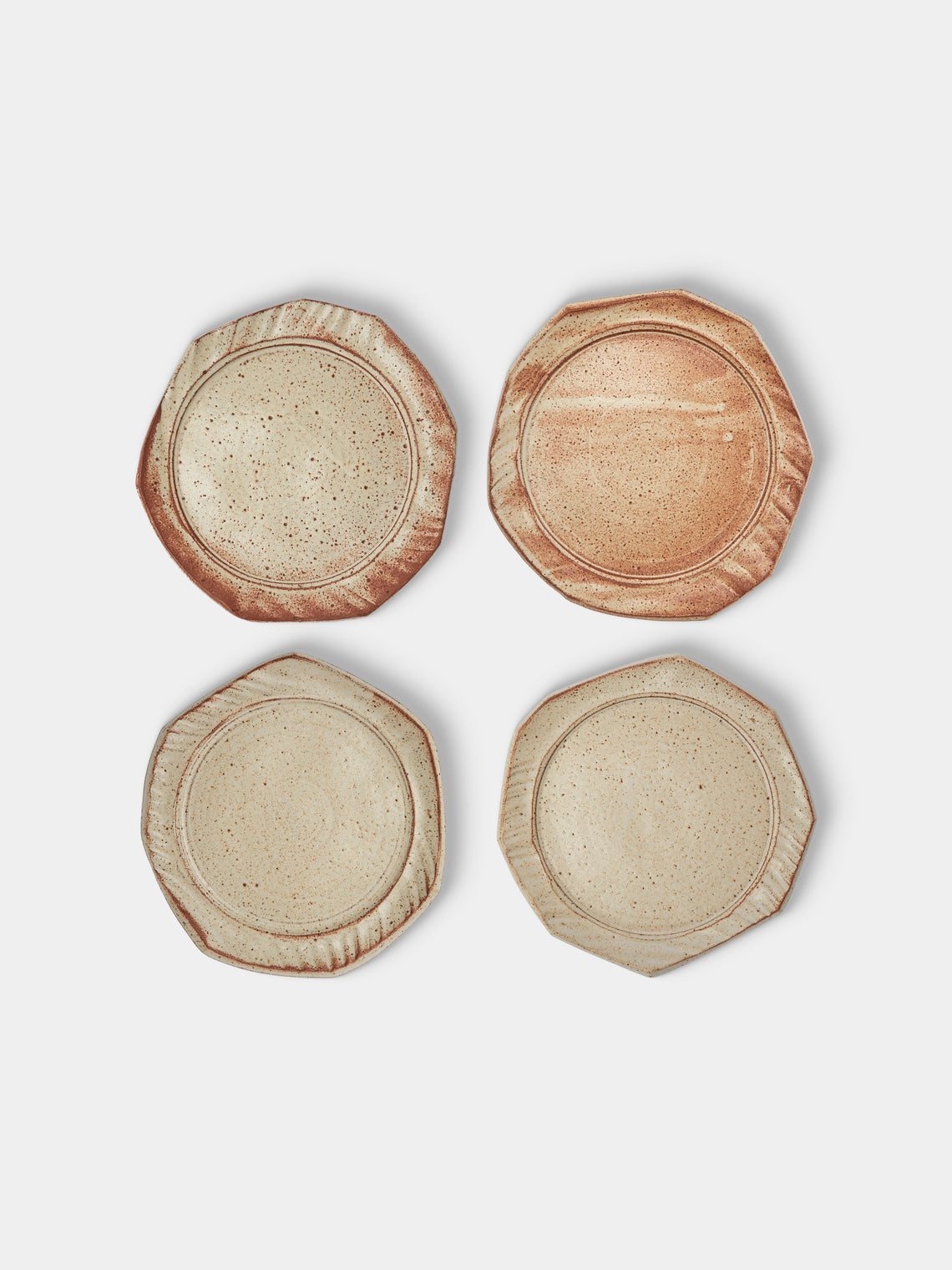 Adam Ross - Hand-Thrown Ceramic Faceted Plates 9.5in/24cm (Set of 4) - Beige - ABASK