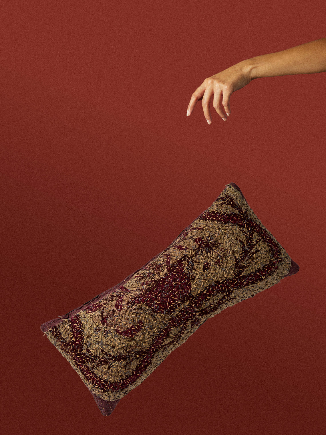By Walid - 18th-Century Needlepoint Wool and Damask Cushion (21.5in/55cm) - White - ABASK