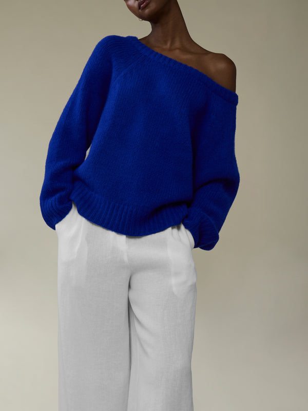 Ryan Roche - Cloud Cashmere and Silk Oversized Boat-Neck Sweater | Size: S - Blue - ABASK