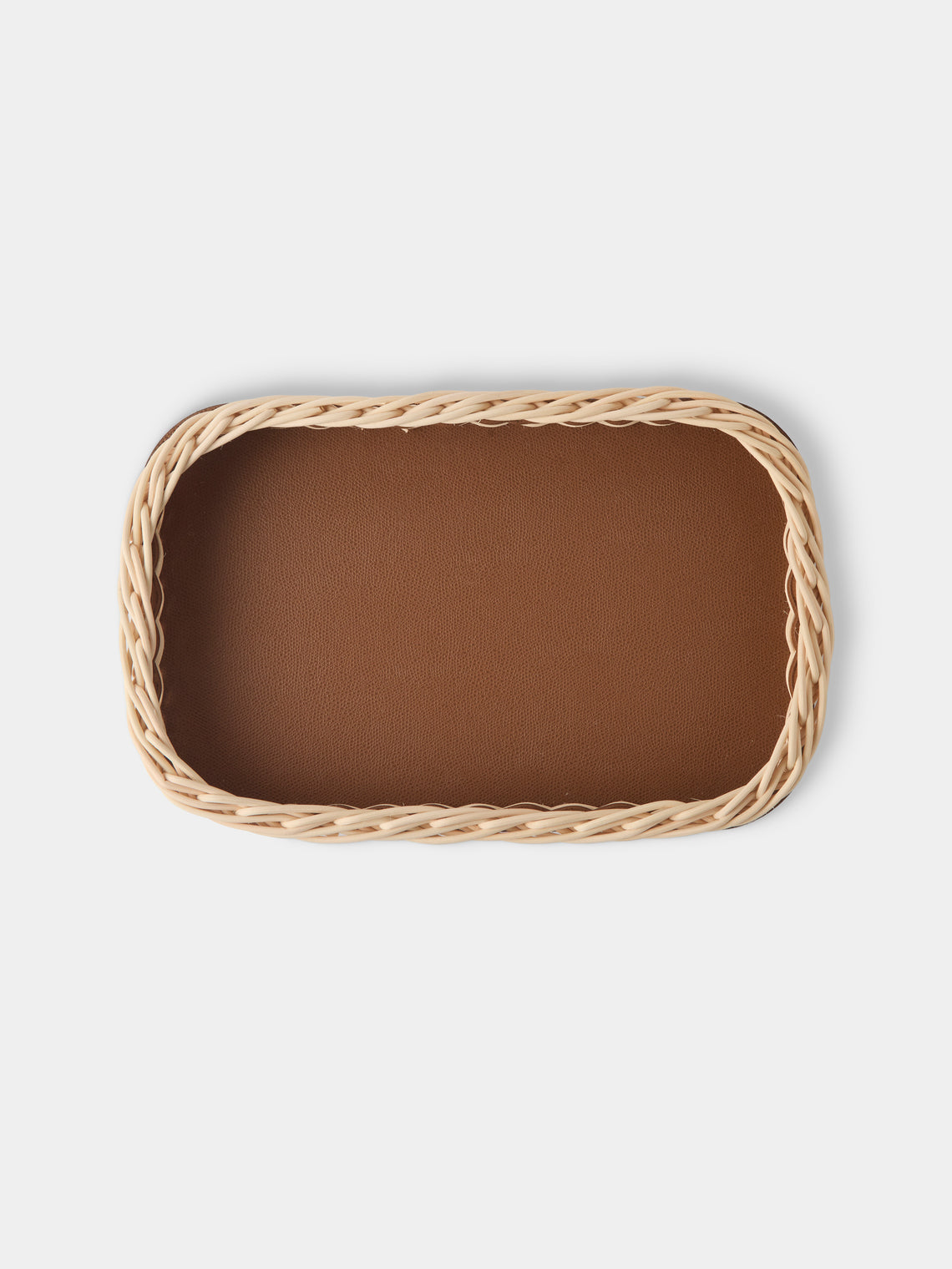Pigment France - Orsay Leather and Rattan Tray (13in/33cm) - Brown - ABASK - 