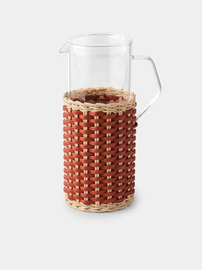 Pigment France - Marseille Leather and Rattan Glass Pitcher (42oz/1.2L) - Red - ABASK - 