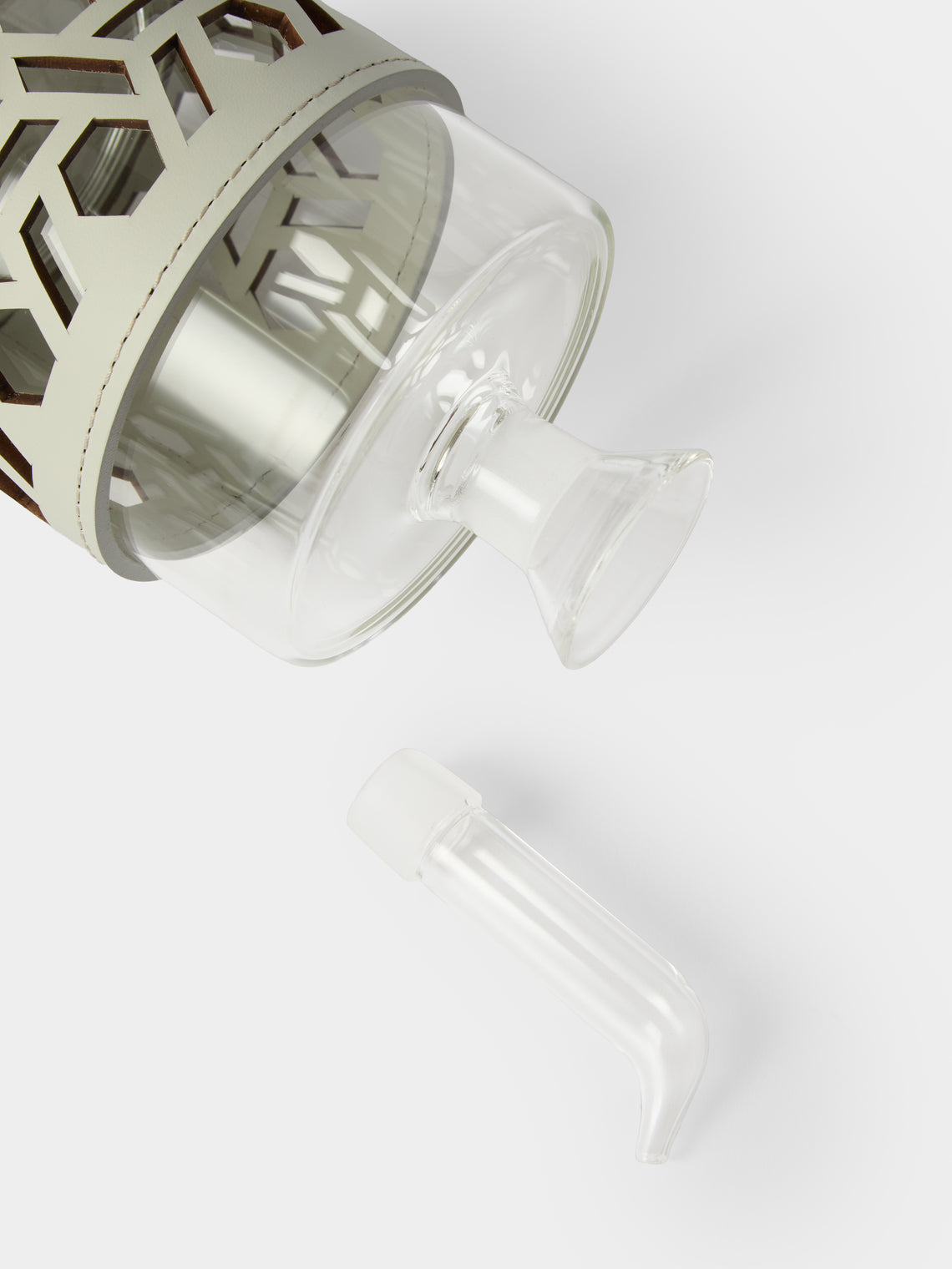 RUDI - Imperia Glass and Leather Low Cruet - White - ABASK
