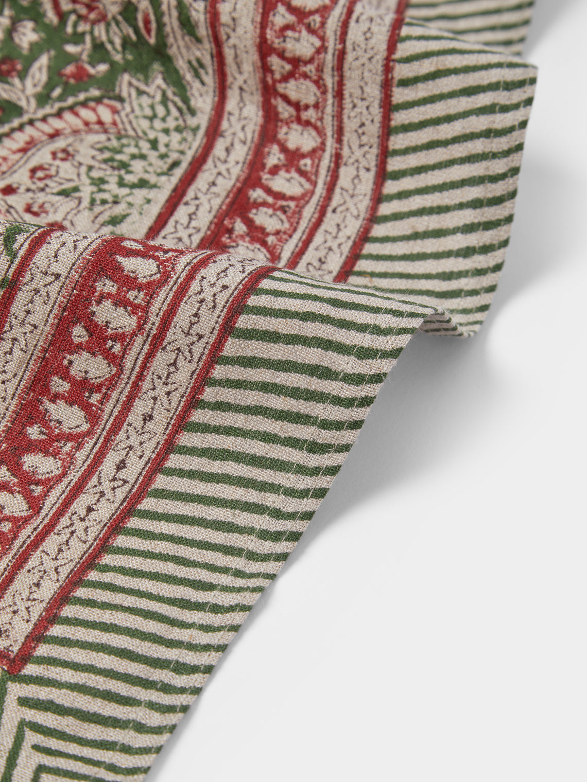 Chamois - Oriental Block-Printed Linen Rectangular Tablecloth (106.5in/2.7m) - Multiple - ABASK