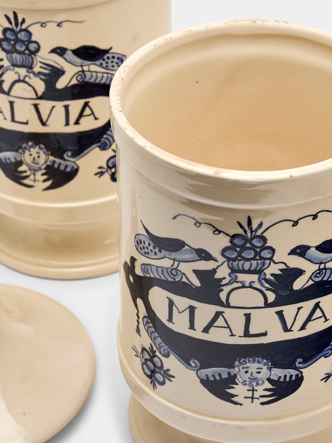 Antique and Vintage - 1940s Italian Ceramic Apothecary Jars (Set of 2) - Blue - ABASK