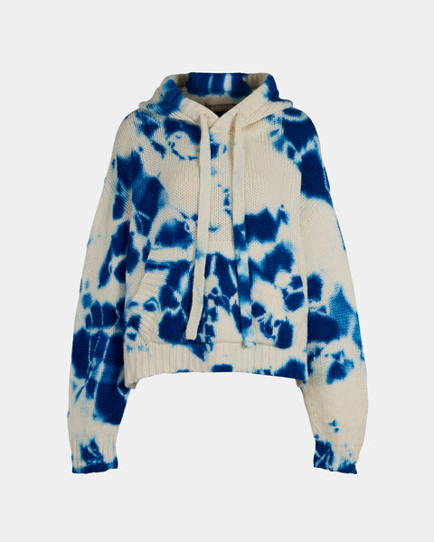 Suzusan - Shibori Hand-Knitted Cashmere Hooded Sweater | Size: S - Blue - ABASK - 