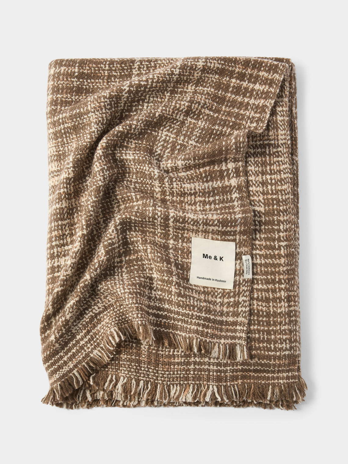 Me & K - Textured Plaid Cashmere Throw (67in/1.7m) - Brown - ABASK