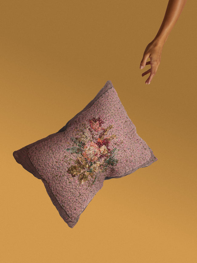 By Walid - 19th-Century Needlepoint Wool and 1920s French Jacquard Cushion (22in/56cm) - Multiple - ABASK
