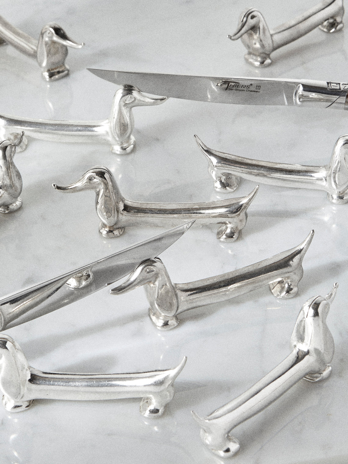 Antique and Vintage - Mid Century Silver Plated Dachshund Knife Rests (Set of 14) - Silver - ABASK