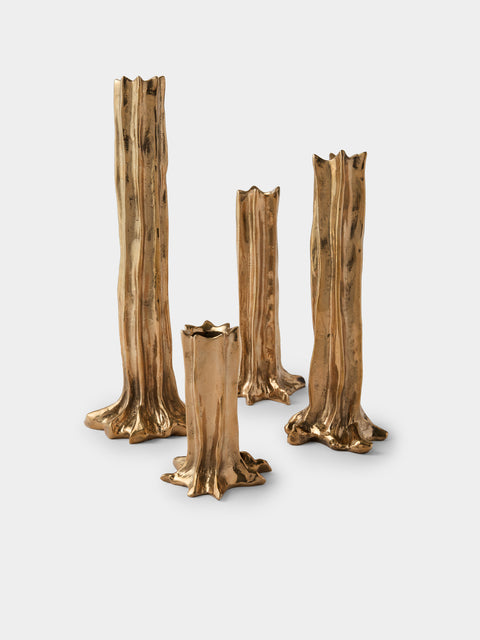 Studio Palatin - | Set of 4 | Arbor Bronze Candlesticks - Brown - ABASK - 