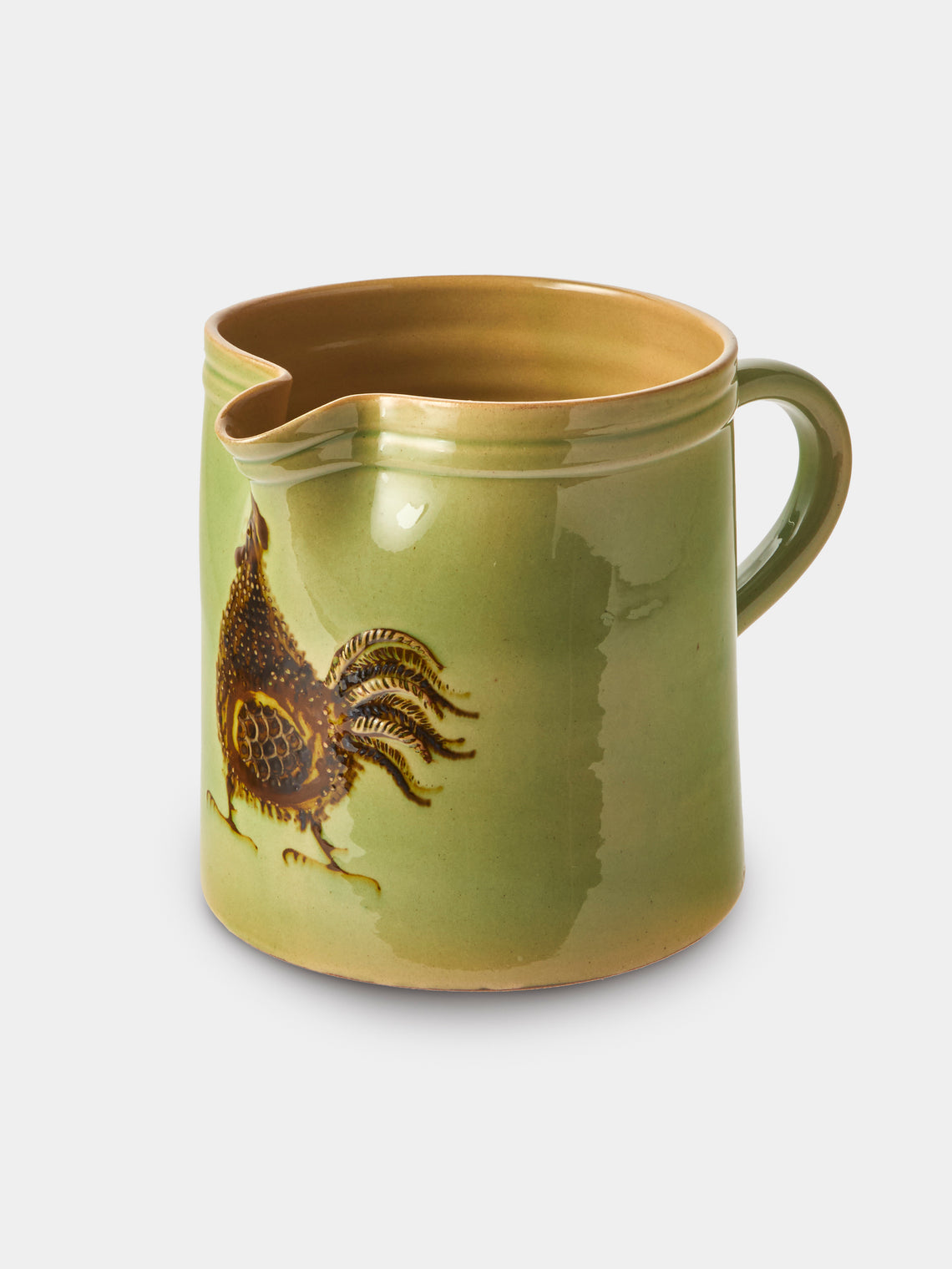Poterie d’Évires - Chickens Hand-Painted Ceramic Straight-Edge Medium Jug - Green - ABASK - 