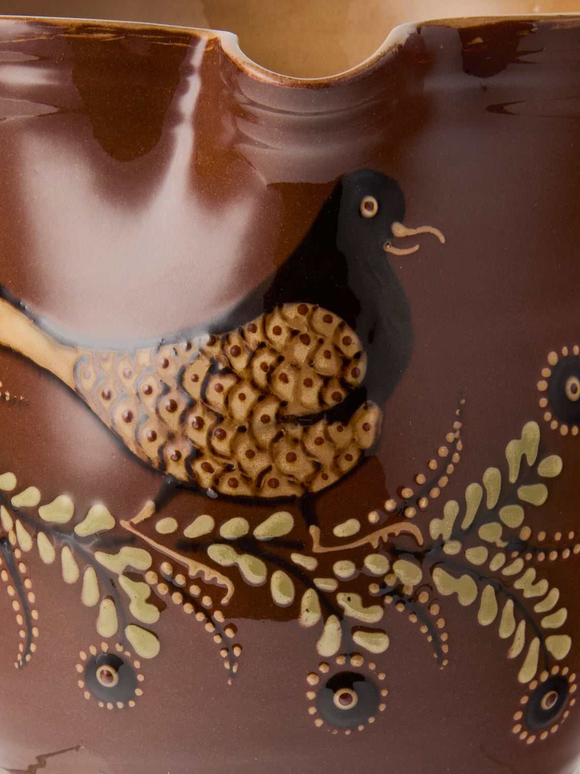 Poterie d’Évires - Birds Hand-Painted Ceramic Medium Jug - Light Brown - ABASK