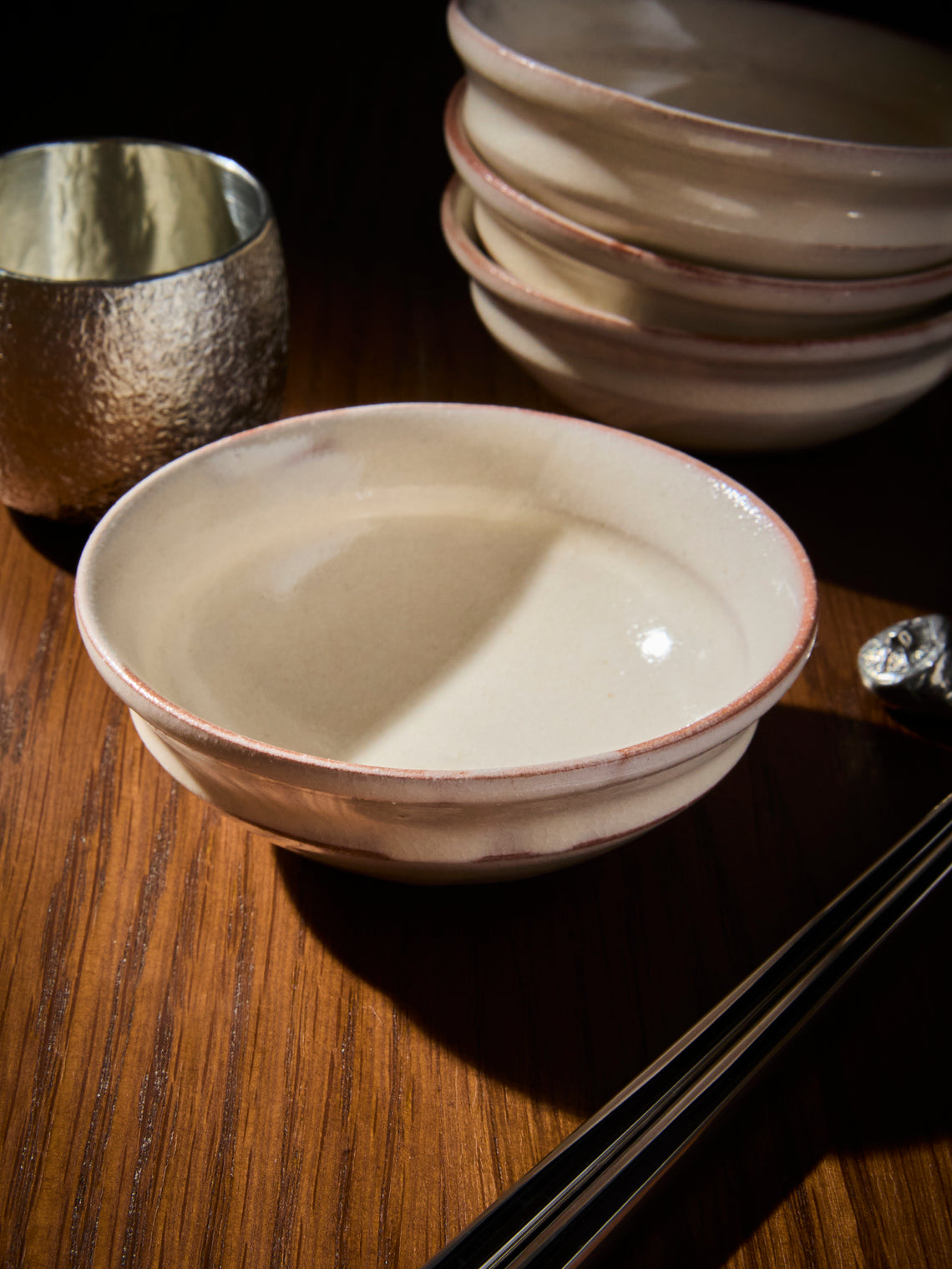 Fuminari Araga - Kohiki Slipware Shallow Bowls – 3.5in/9.5cm (Set of 4) - White - ABASK