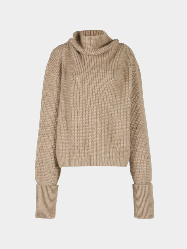 Dusan - Cashmere Mock-Neck Kimono-Sleeve Sweater | One Size - Beige - ABASK - 