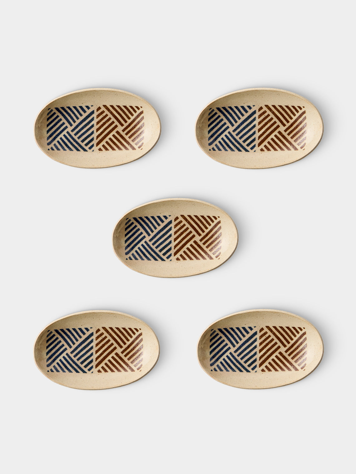 Makidani-gama - No. 1 Nerikomi Ceramic Medium Oval Bowls (Set of 5) - Multiple - ABASK