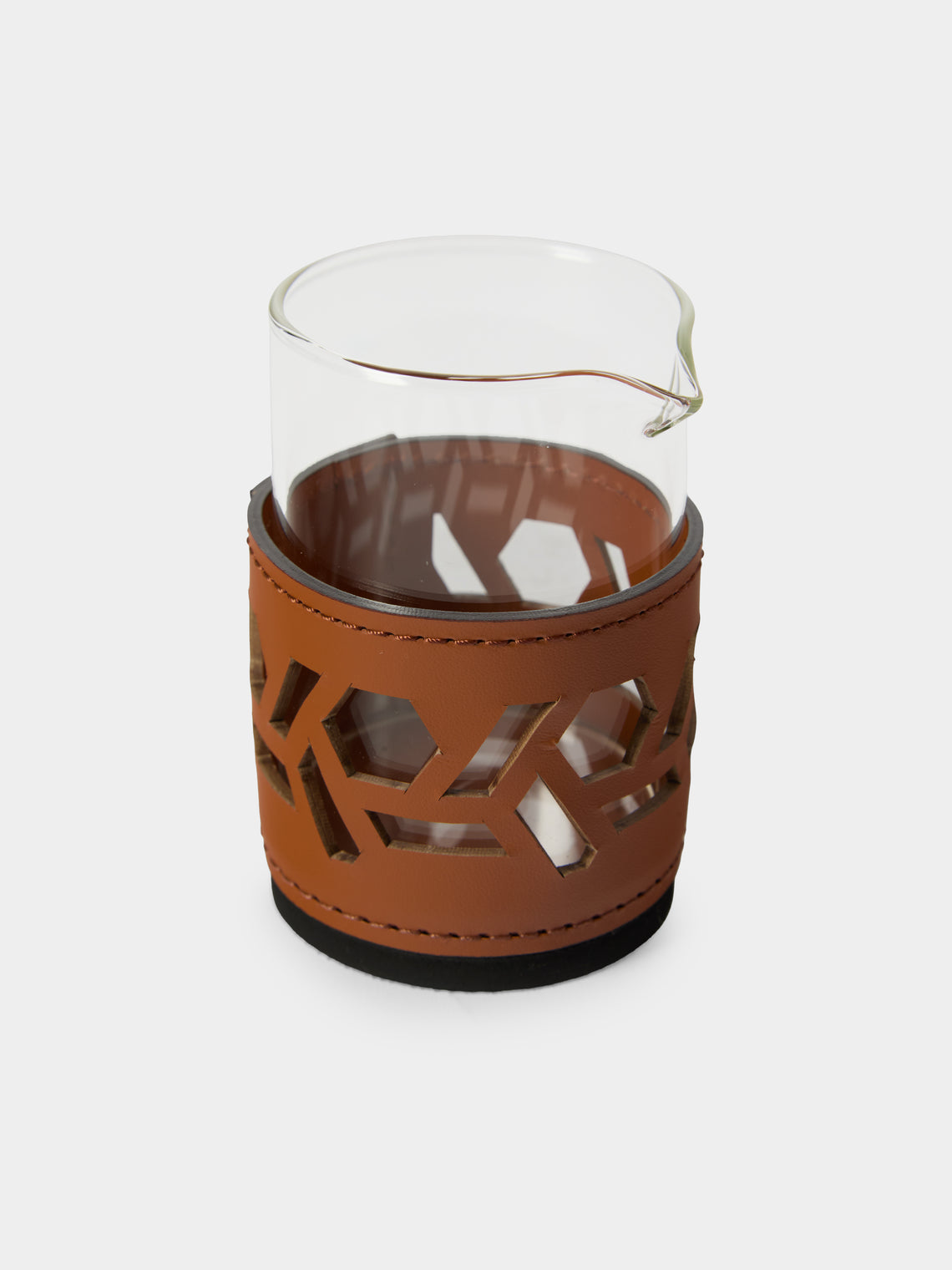 RUDI - Fiordaliso Glass and Leather Milk Jug - Brown - ABASK
