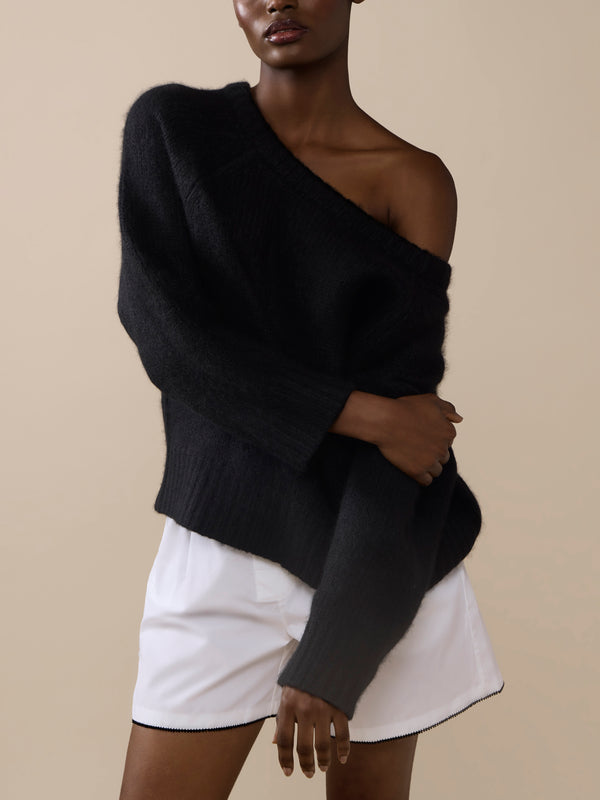 Ryan Roche - Cloud Cashmere and Silk Oversized Boat-Neck Sweater | Size: S - Black - ABASK