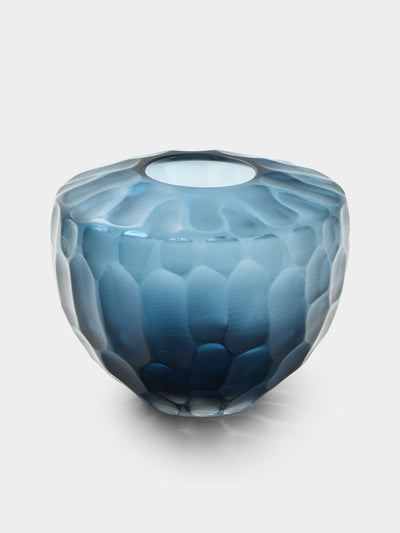 Micheluzzi Glass - Goccia Oceano Bamboo Hand-Blown Murano Glass Vase (6in/15cm) - Blue - ABASK - 