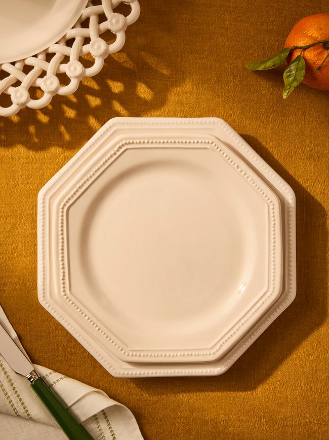 Maison Pichon Uzès - Louis XVI Hand-Glazed Ceramic Side Plates – 9in/23cm (Set of 4) - White - ABASK