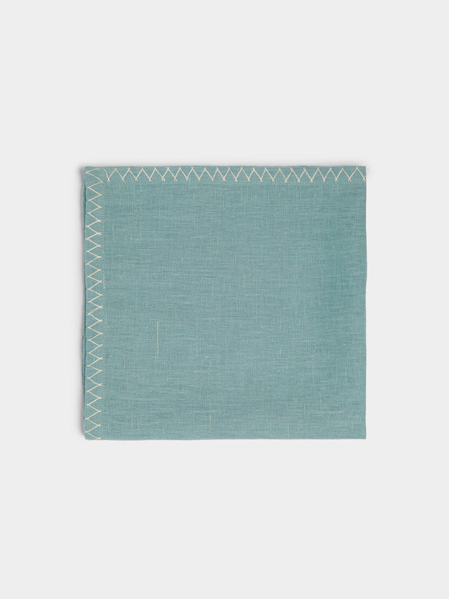 Malaika - Zigzag Hand-Embroidered Linen Napkins (Set of 4) -  - ABASK - 