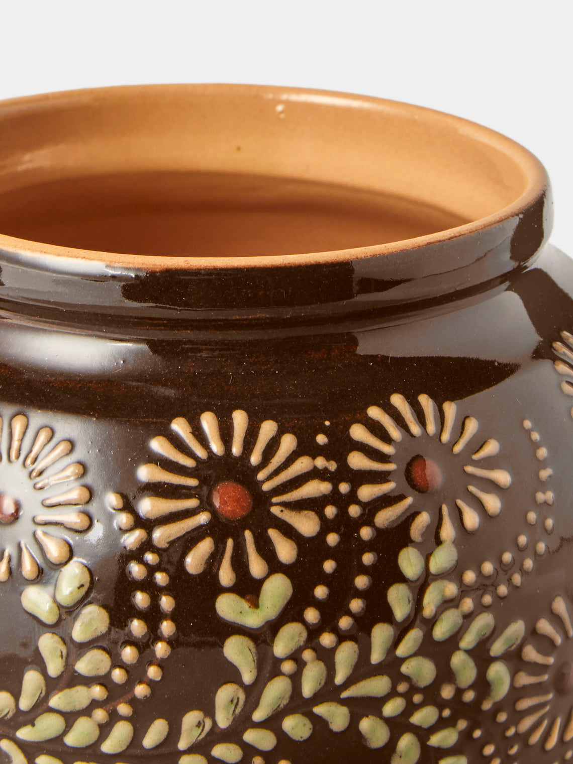 Poterie d’Évires - Flowers Hand-Painted Ceramic Vase (6.5in/17cm) - Dark Brown - ABASK