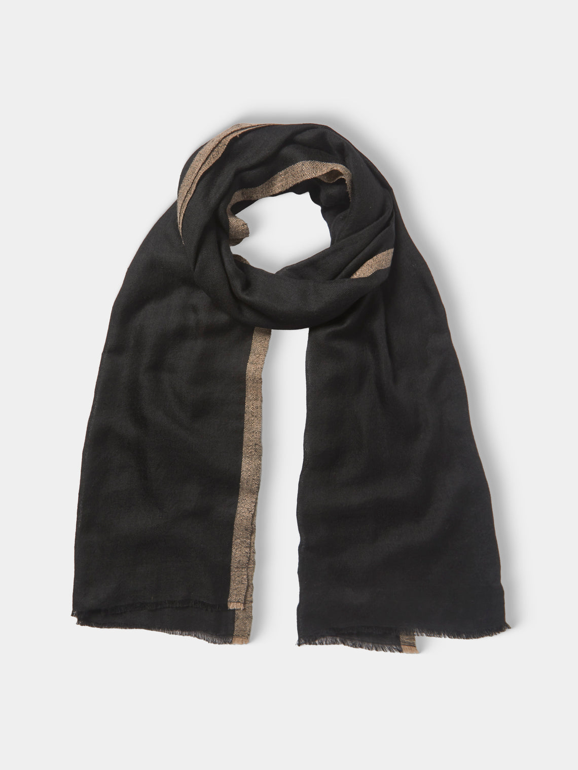 Me & K - Cashmere Border-Stripe Scarf - Black - ABASK - 