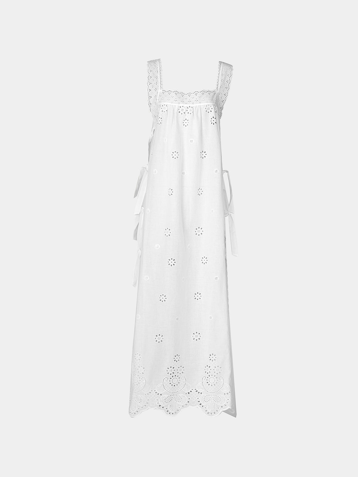 Loretta Caponi - Fiocco Embroidered Cotton Long Dress | Size: XS -  - ABASK - 
