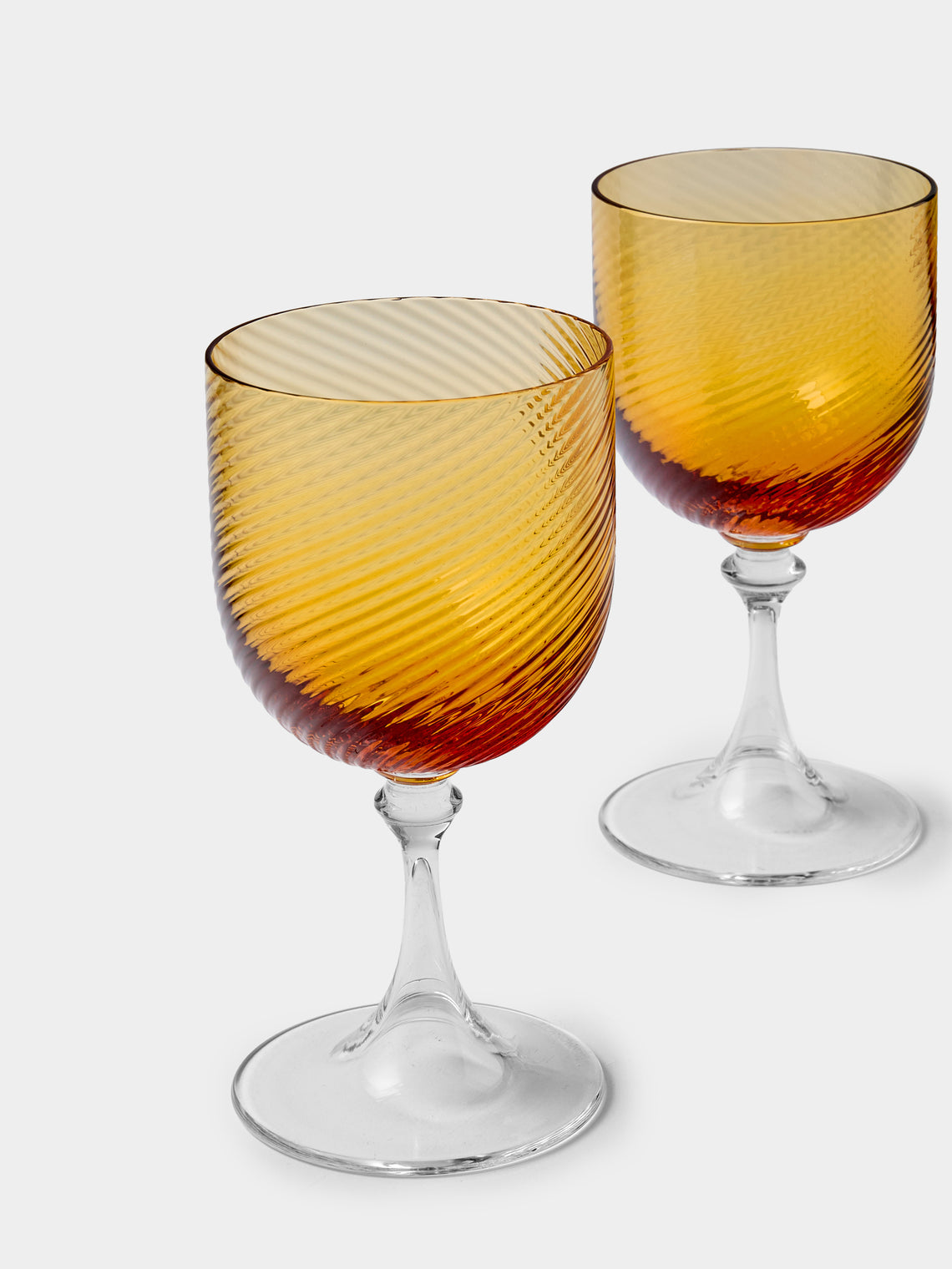 NasonMoretti - | Set of 6 | Twisted Ambra Hand-Blown Murano Red Wine Glasses - Yellow - ABASK