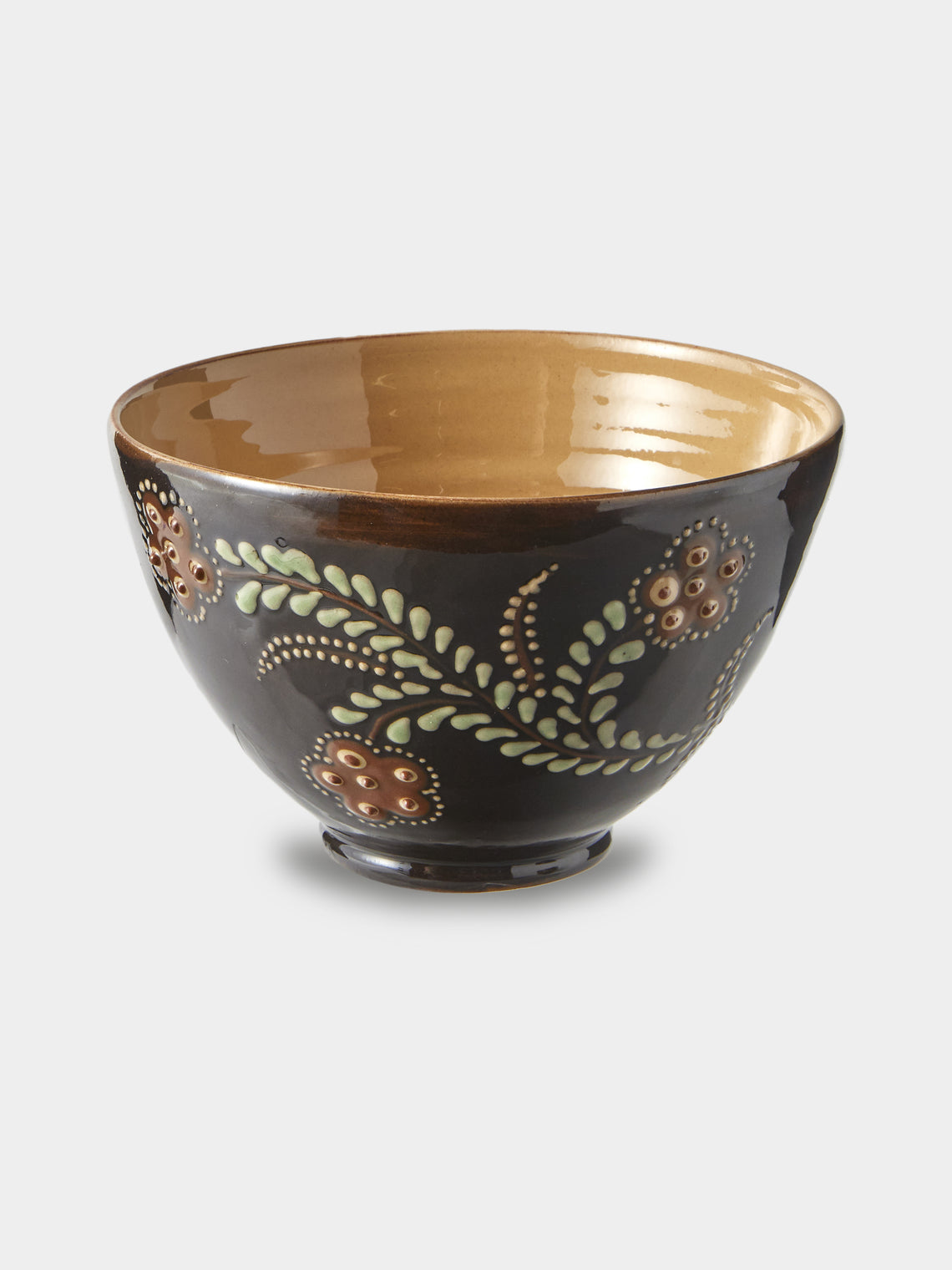 Poterie d’Évires - Flowers Hand-Painted Ceramic Grand Bowls (Set of 4) - Dark Brown - ABASK